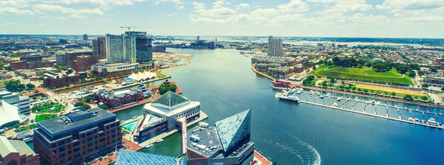 An aerial view of Baltimore's inner harbor